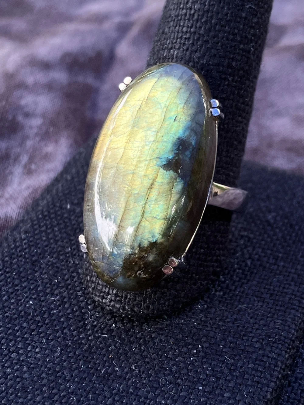 Labradorite Oval Ring in Stainless Steel
